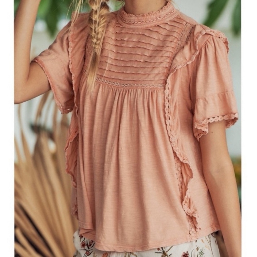 Free People La Femme Tee in Winter Coral Boho Festival Size Small